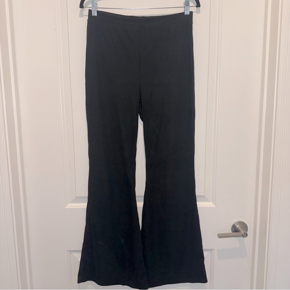 Forever 21 Black Velvet Ribbed Flare Pants